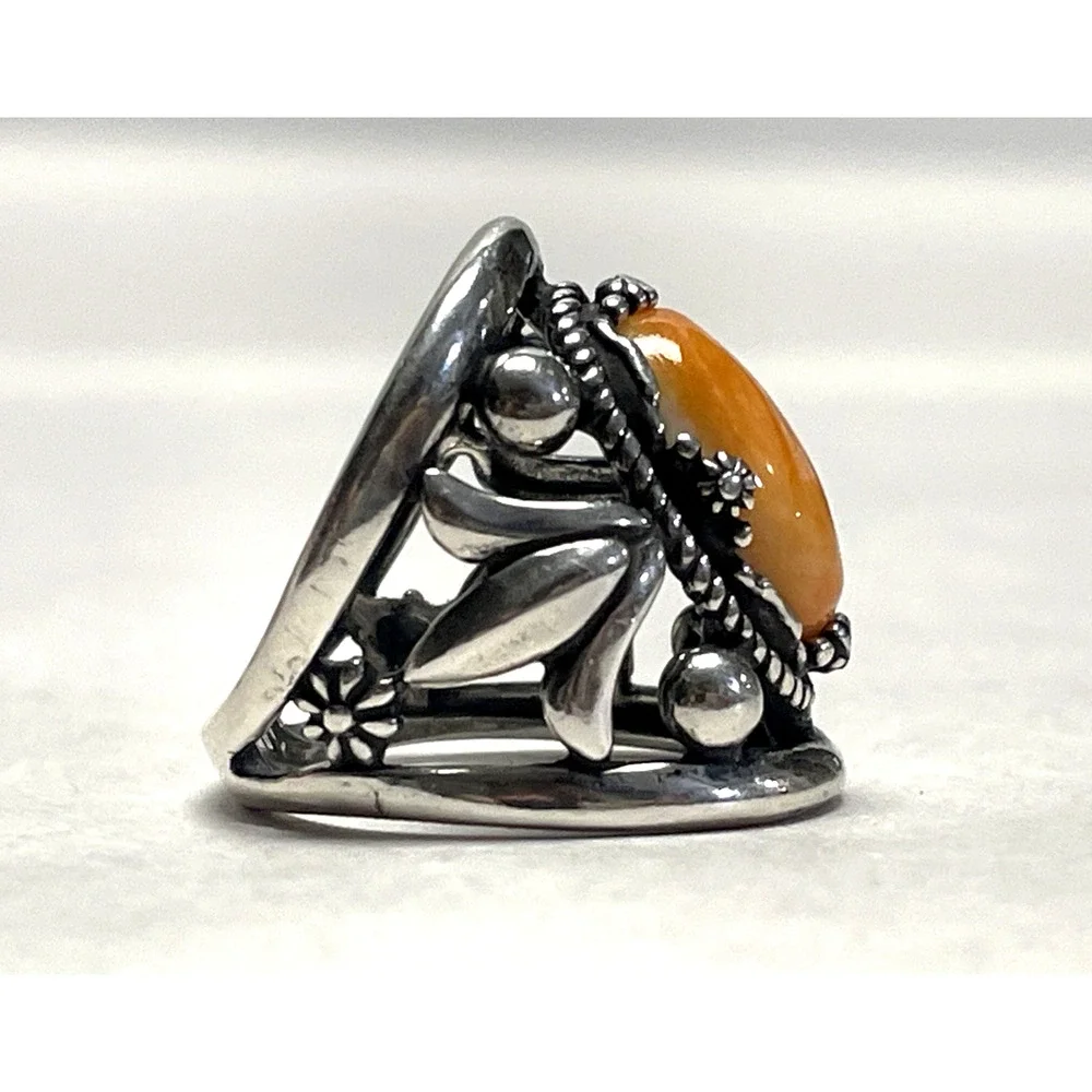 Carolyn Pollack Relios 925 Sterling Silver Butterscotch Egg Yolk Amber Ring Sz 6